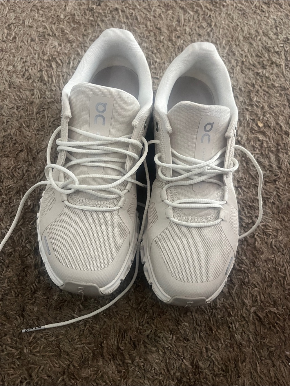 On cloud beige womens  White Athletic Lace-Up Running Shoes